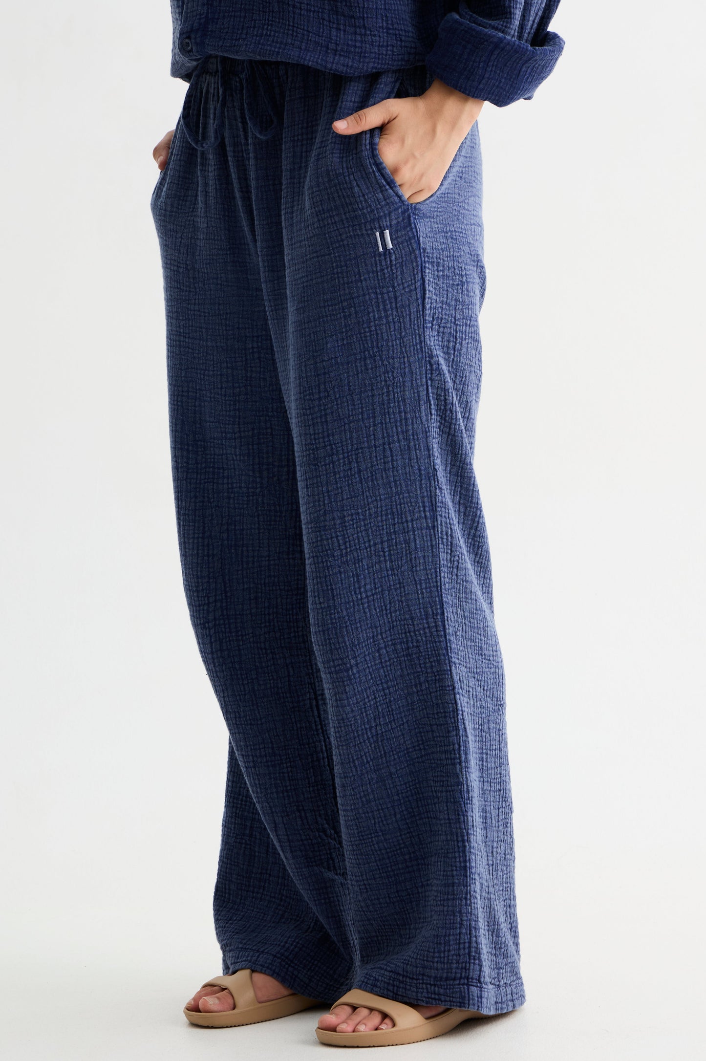 Navy Washed Gauze Cotton Pant