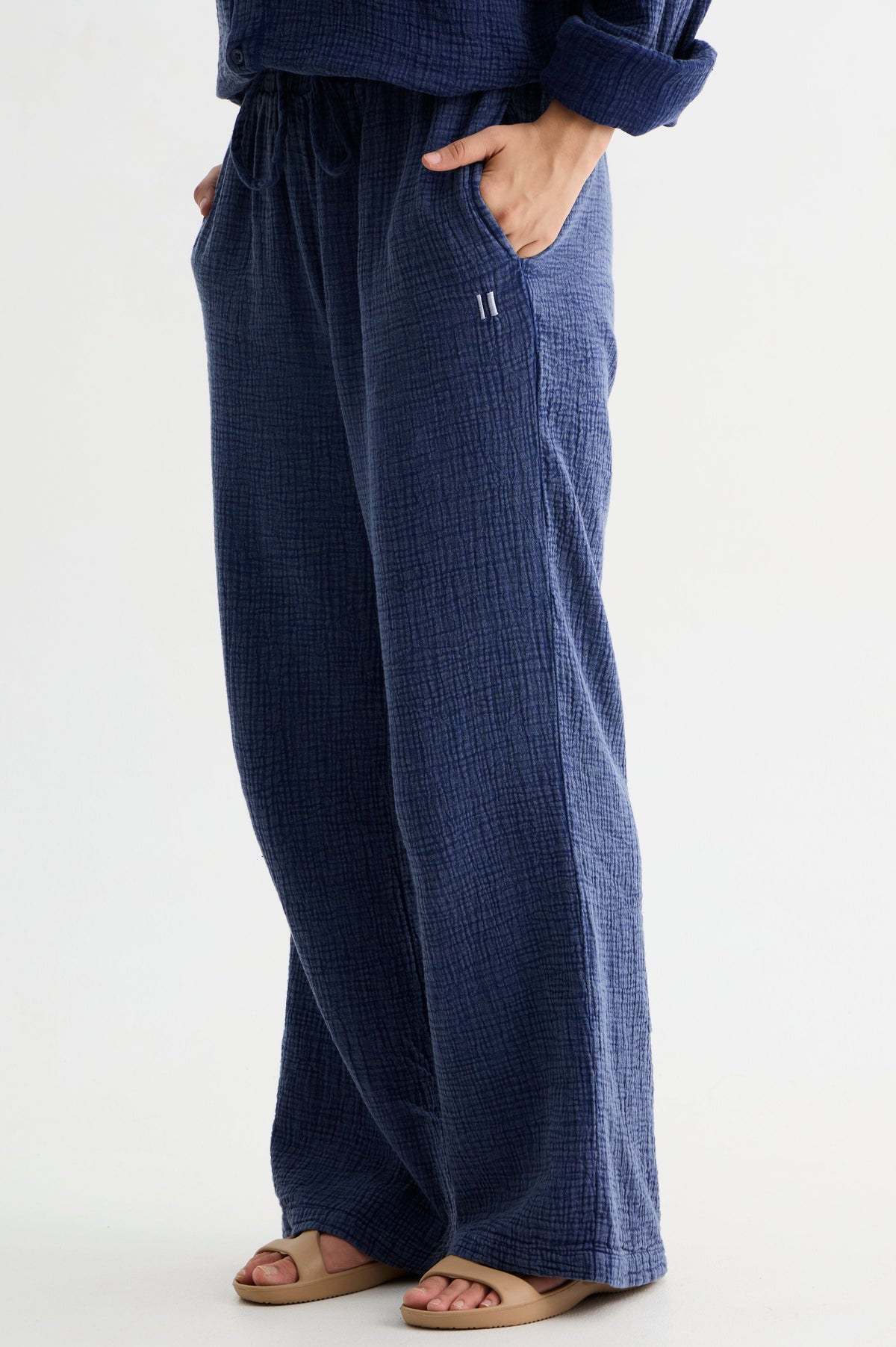Navy Washed Gauze Cotton Pant