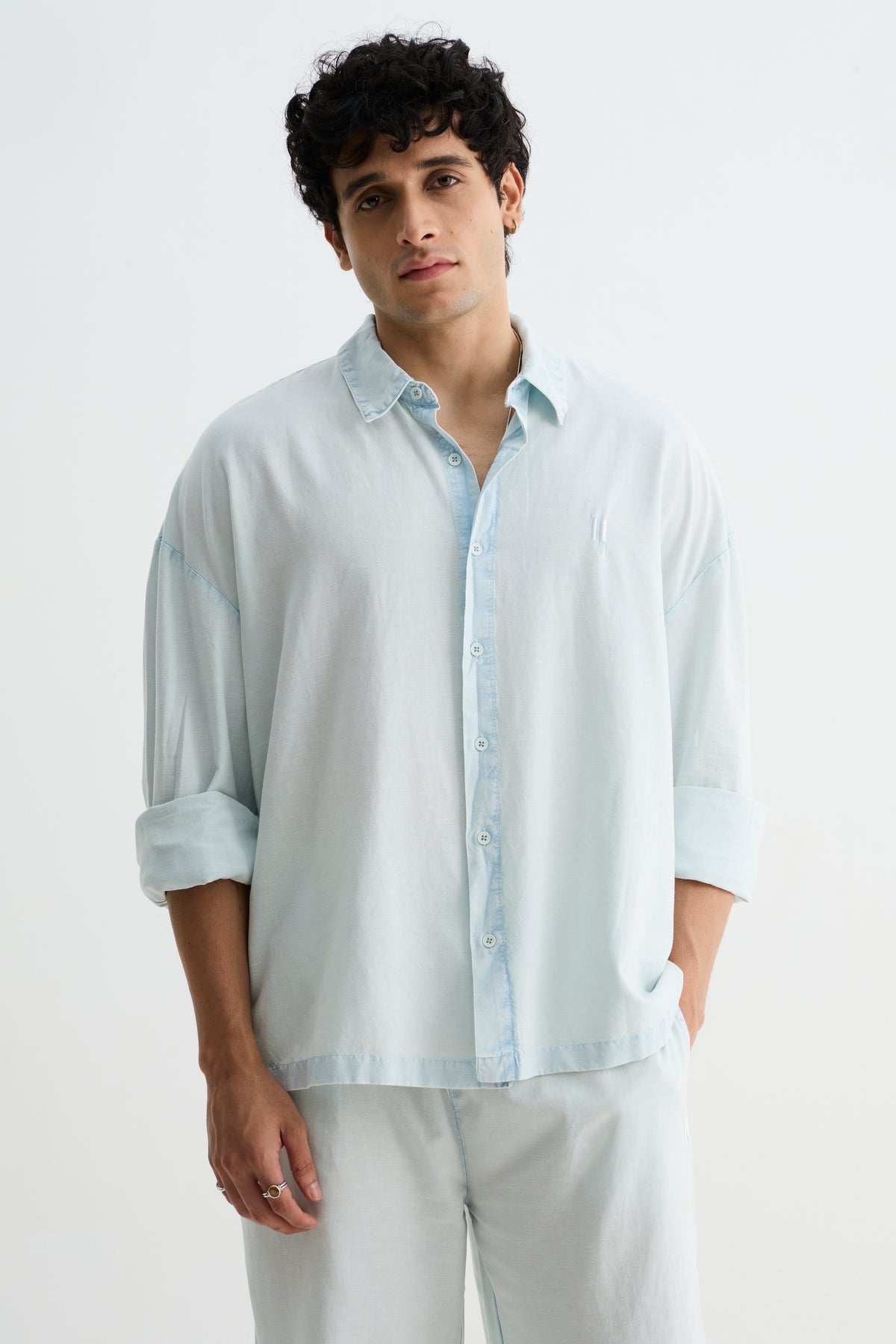 Sky Blue Washed Cotton Viscose Shirt