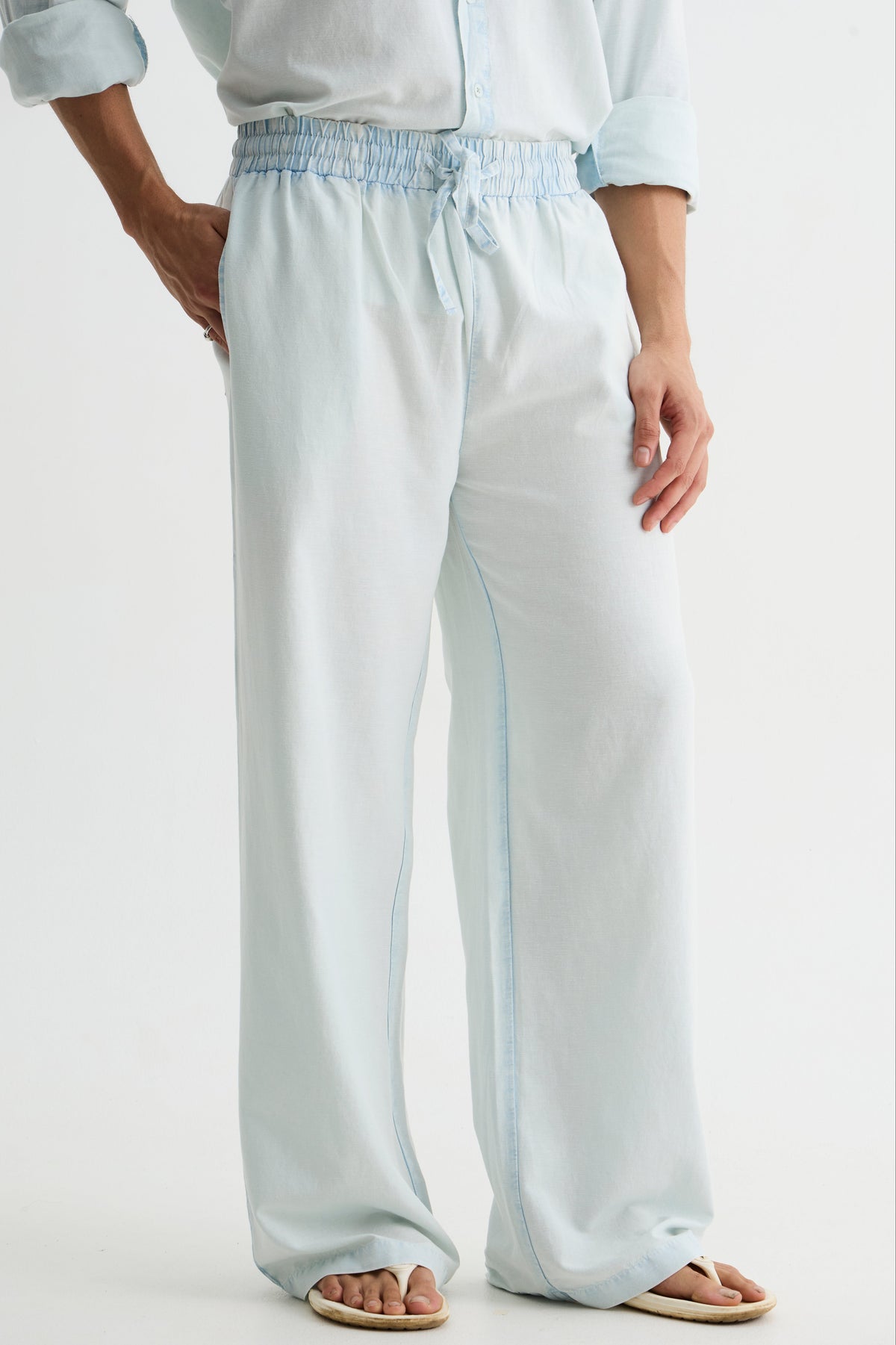 Sky Blue Washed Cotton Viscose Pant