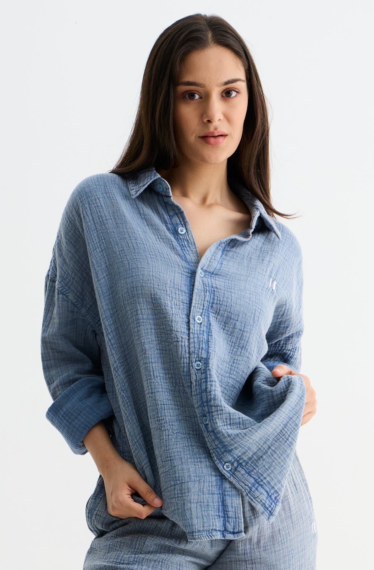 Light Blue Washed Gauze Shirt