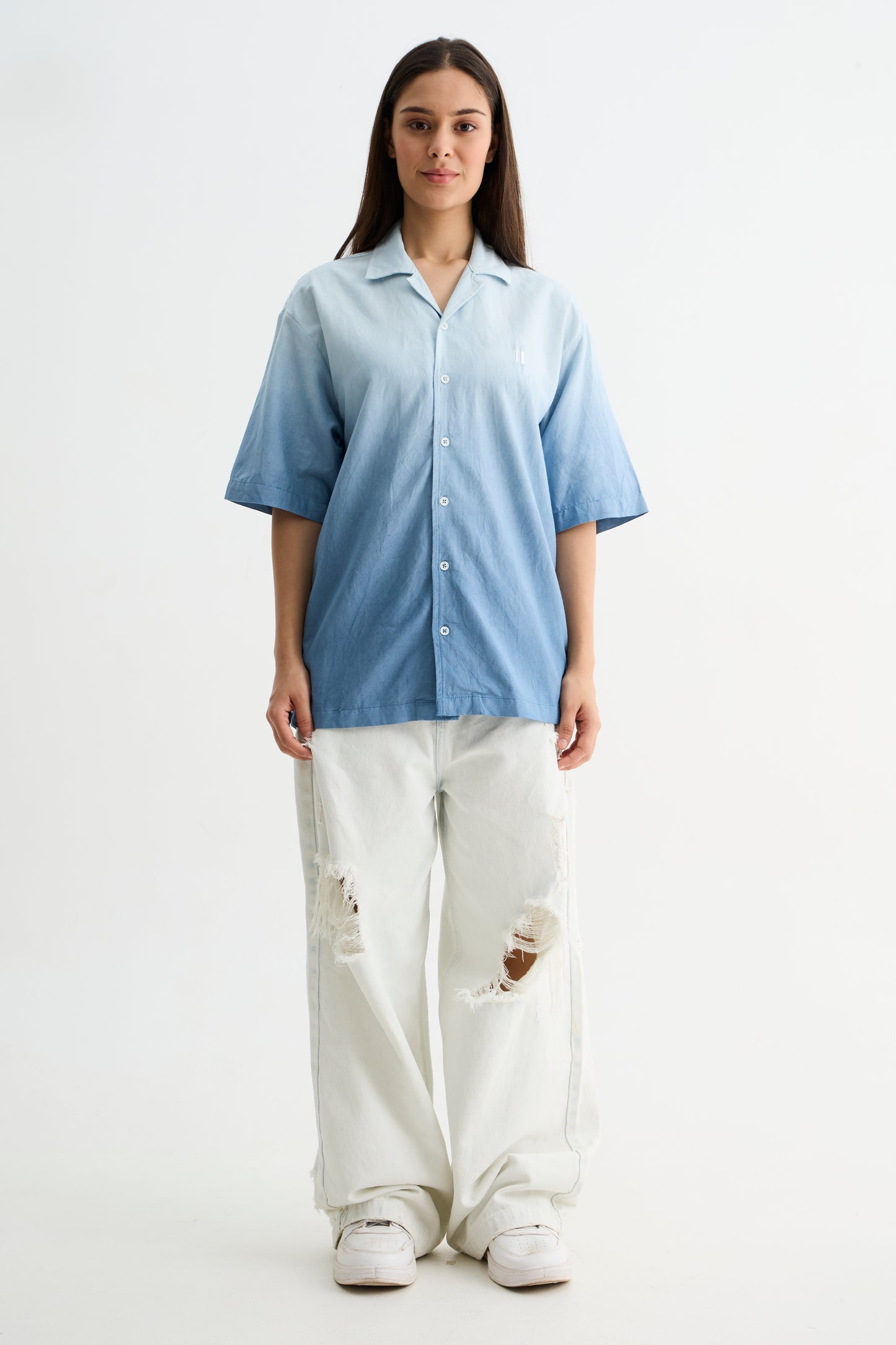 Blue Ombre Half  Sleeve Shirt
