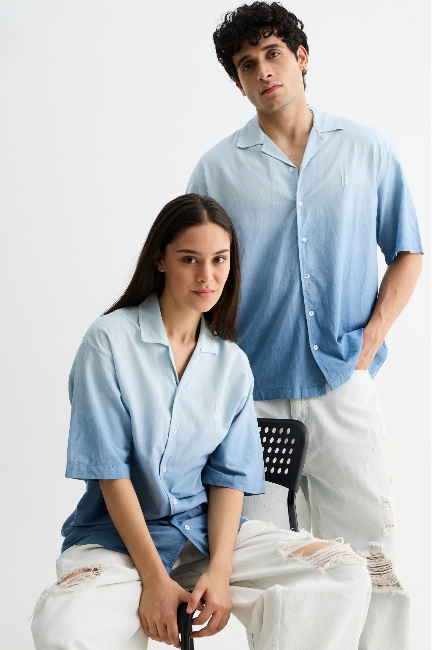 Blue Ombre Half  Sleeve Shirt