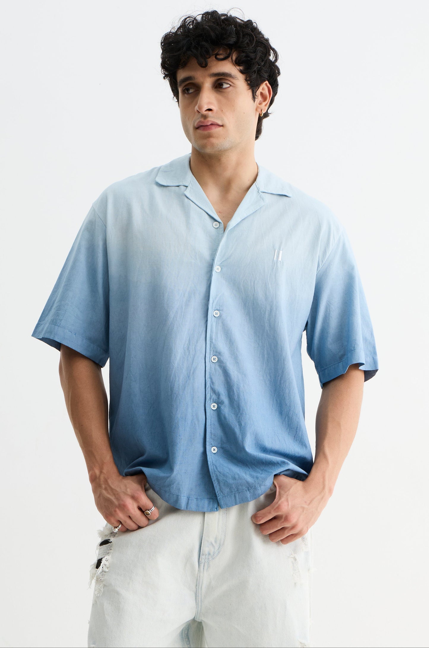 Blue Ombre Half  Sleeve Shirt