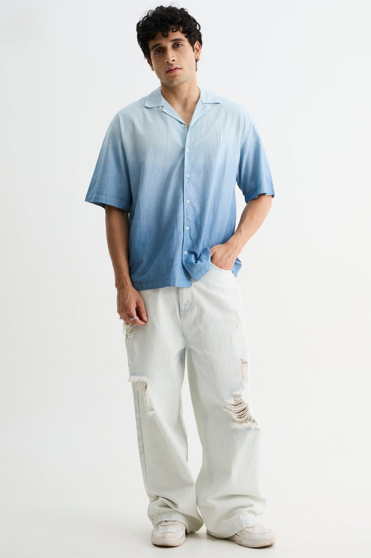Blue Ombre Half  Sleeve Shirt