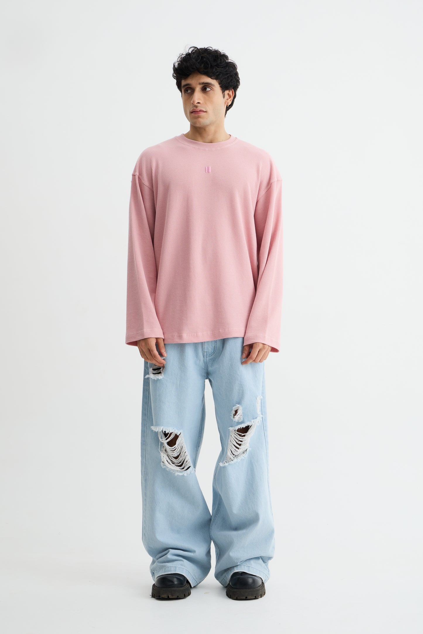 Baby Pink Full Sleeve Waffle T-shirt