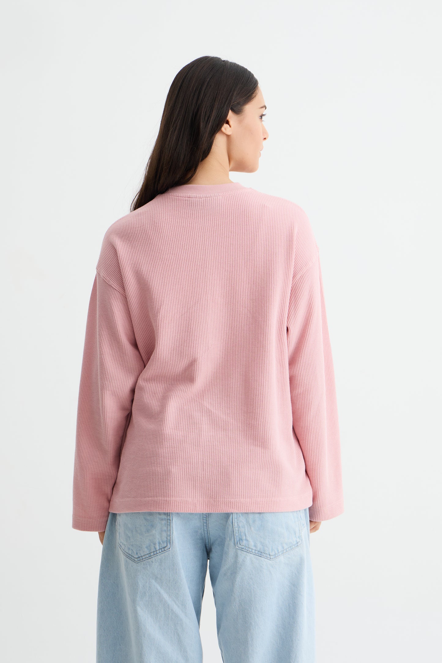Baby Pink Full Sleeve Waffle T-shirt