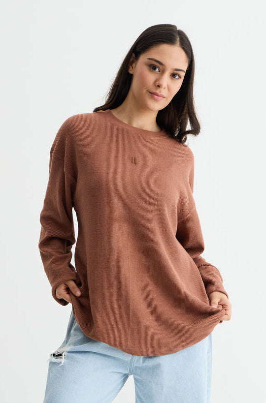 Mocha Brown Full Sleeve Waffle T-shirt