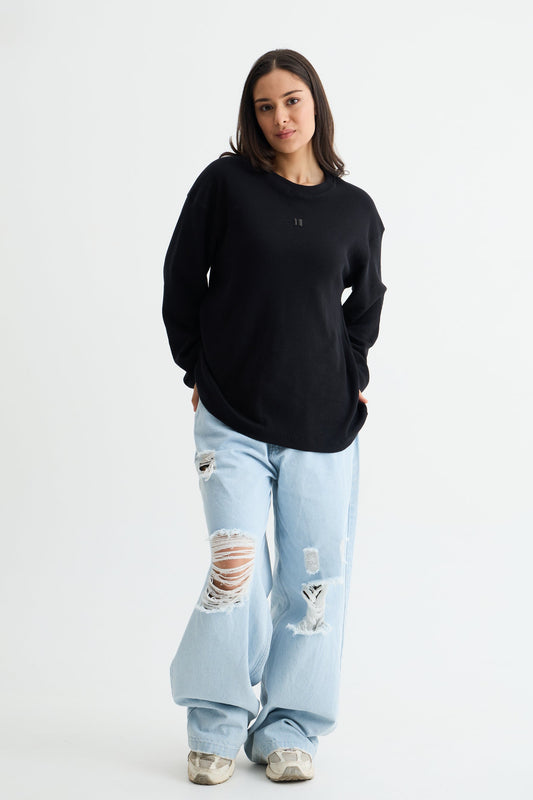 Black Waffle Full Sleeve T-shirt