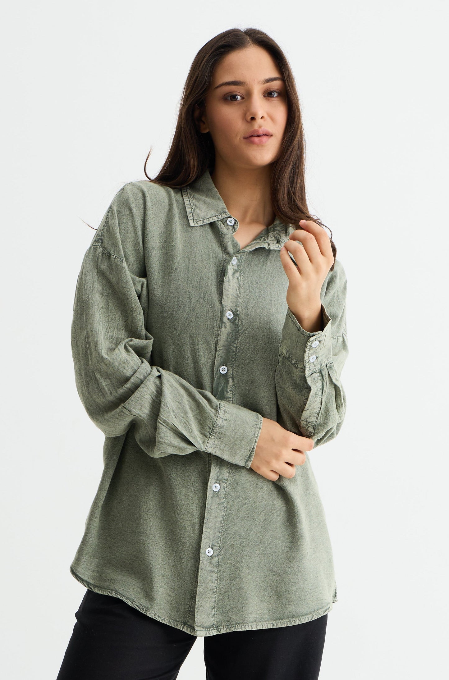 Washed Past Olive Linen Shirt