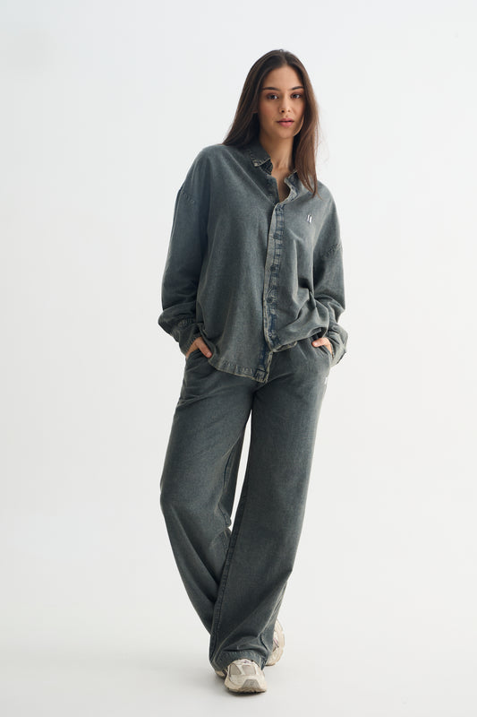Olive Washed Cotton Viscose Pant