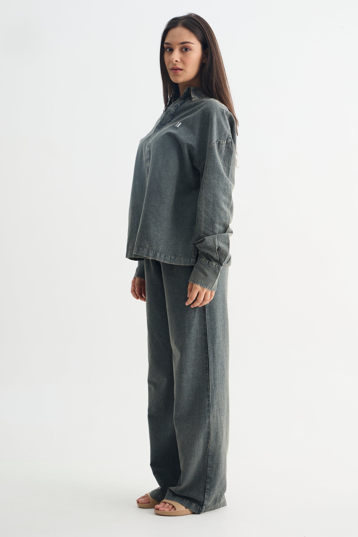 Olive Washed Cotton Viscose Pant