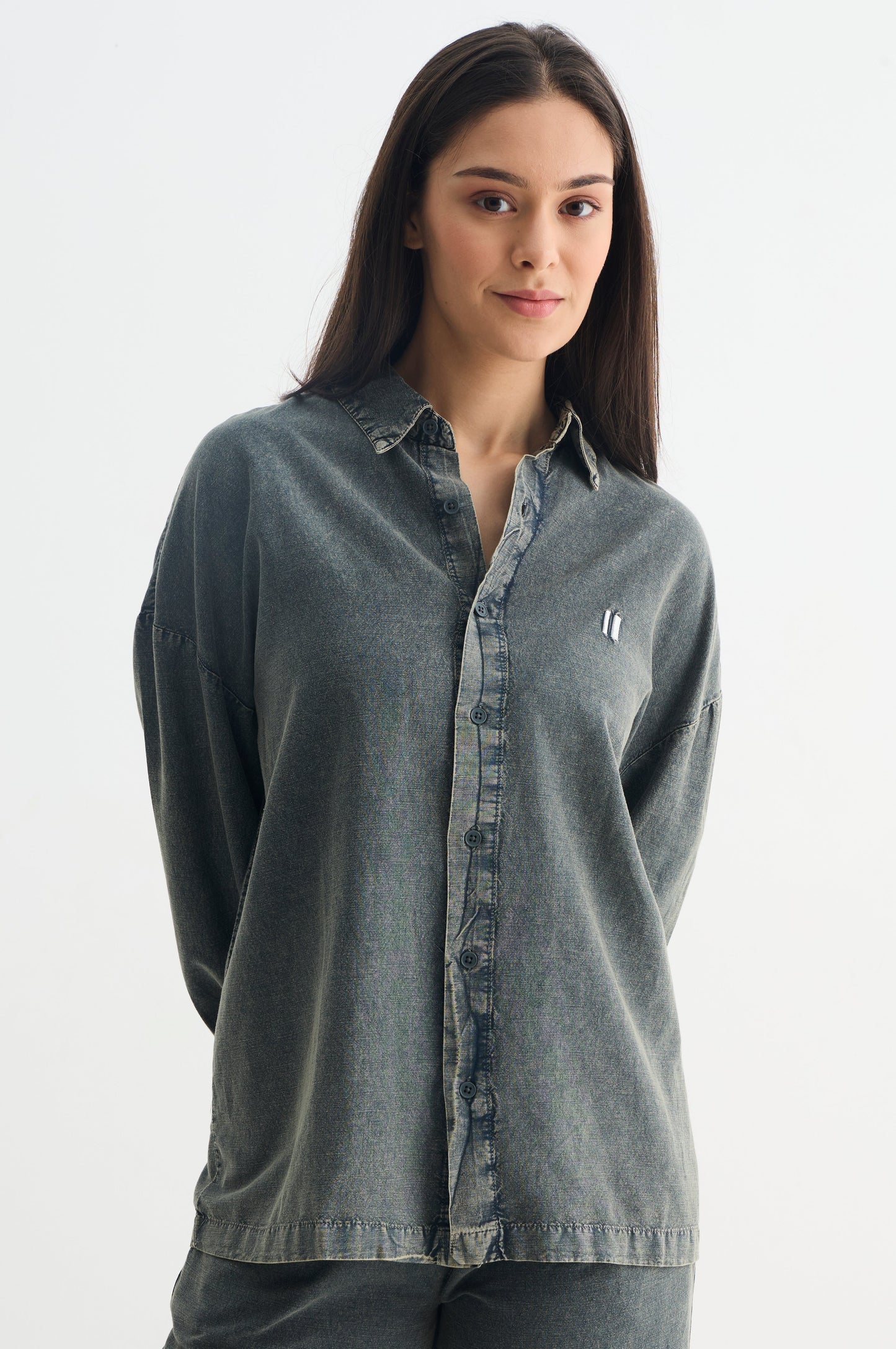 Olive Washed Cotton Viscose Shirt