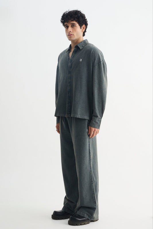 Olive Washed Cotton Viscose Shirt