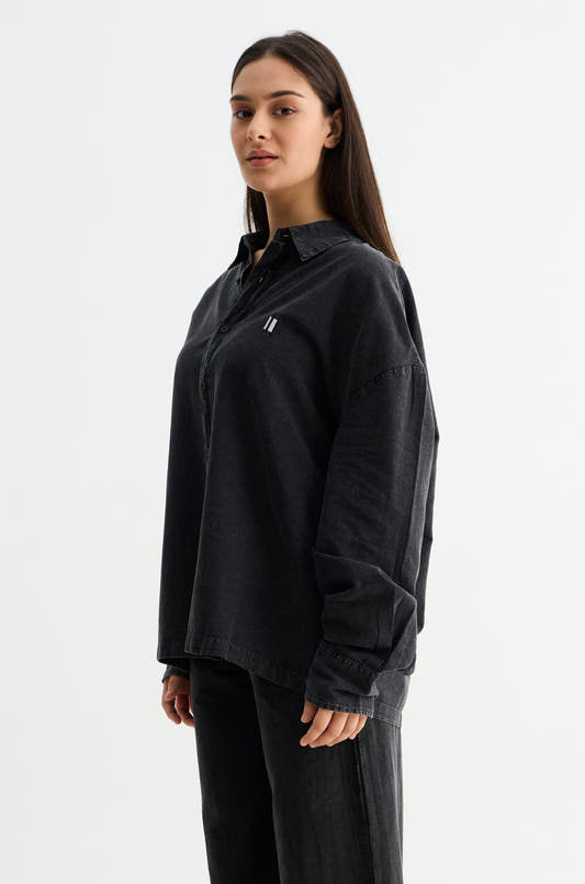 Black Washed Cotton Viscose Shirt