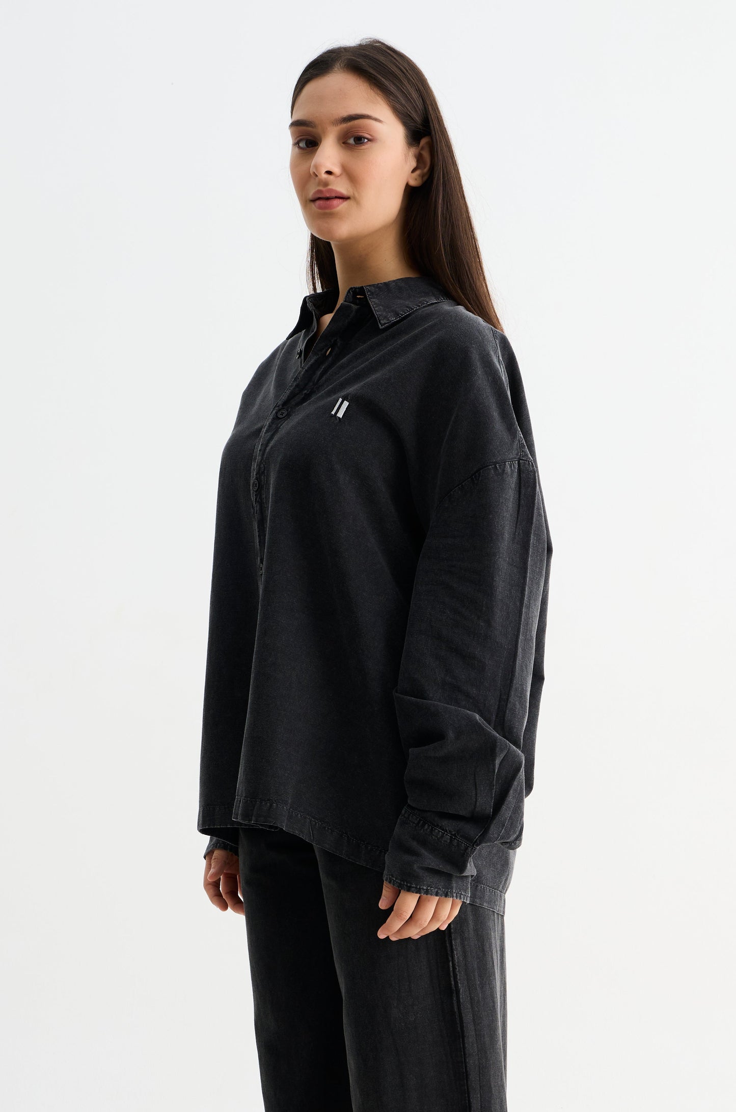 Charcoal Washed Cotton Viscose Shirt
