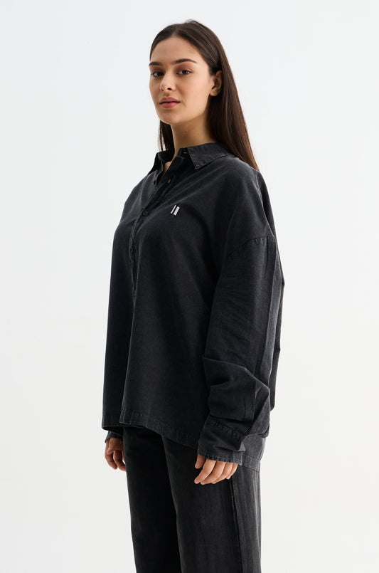 Black Washed Cotton Viscose Shirt