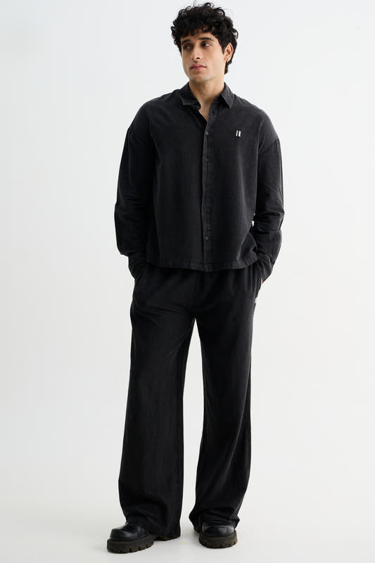 Black Washed Cotton Viscose Pant