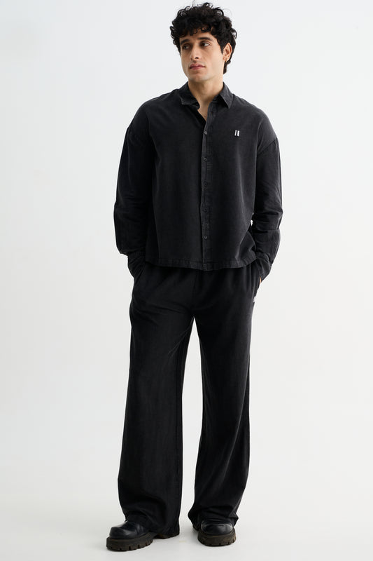 Black Washed Cotton Viscose Pant