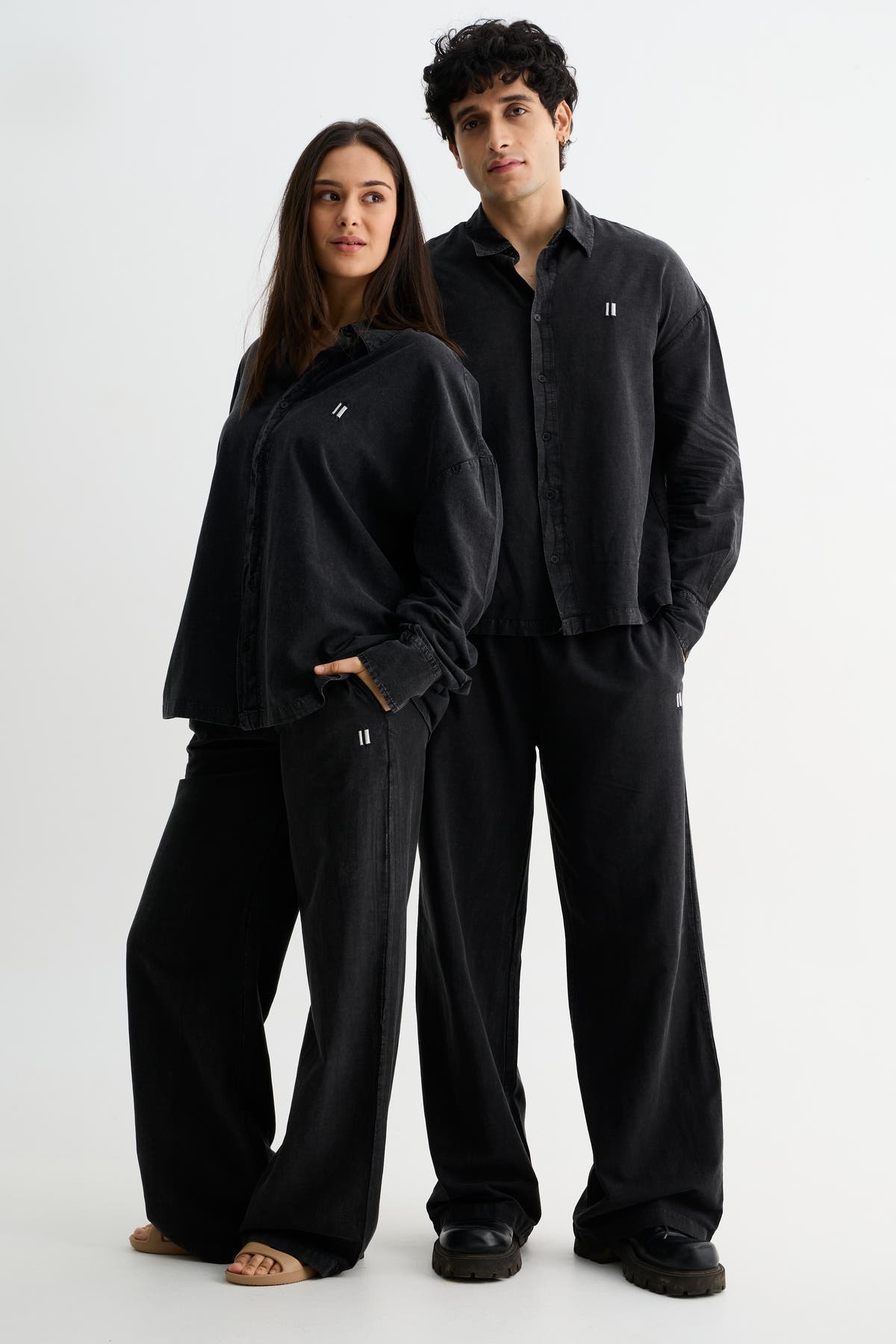 Black Washed Cotton Viscose Set