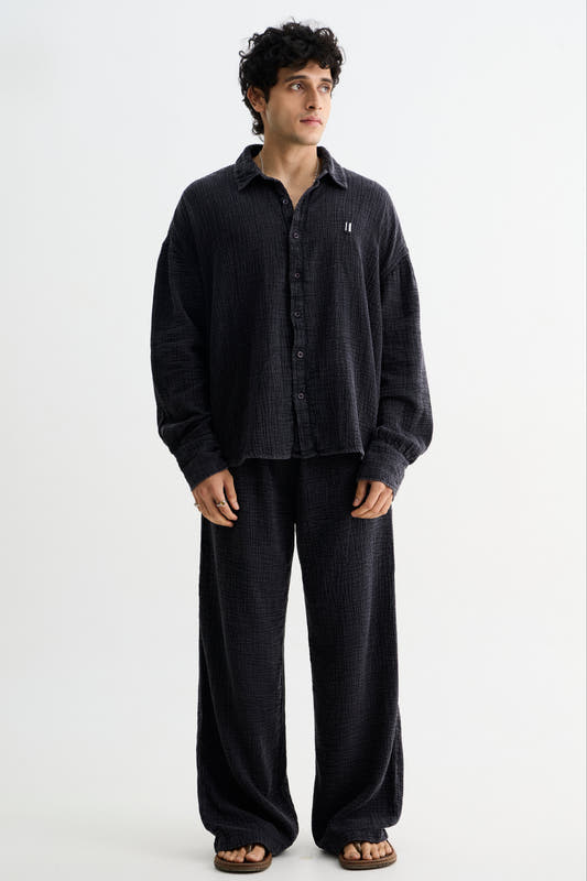 Black Washed Cotton Gauze Shirt