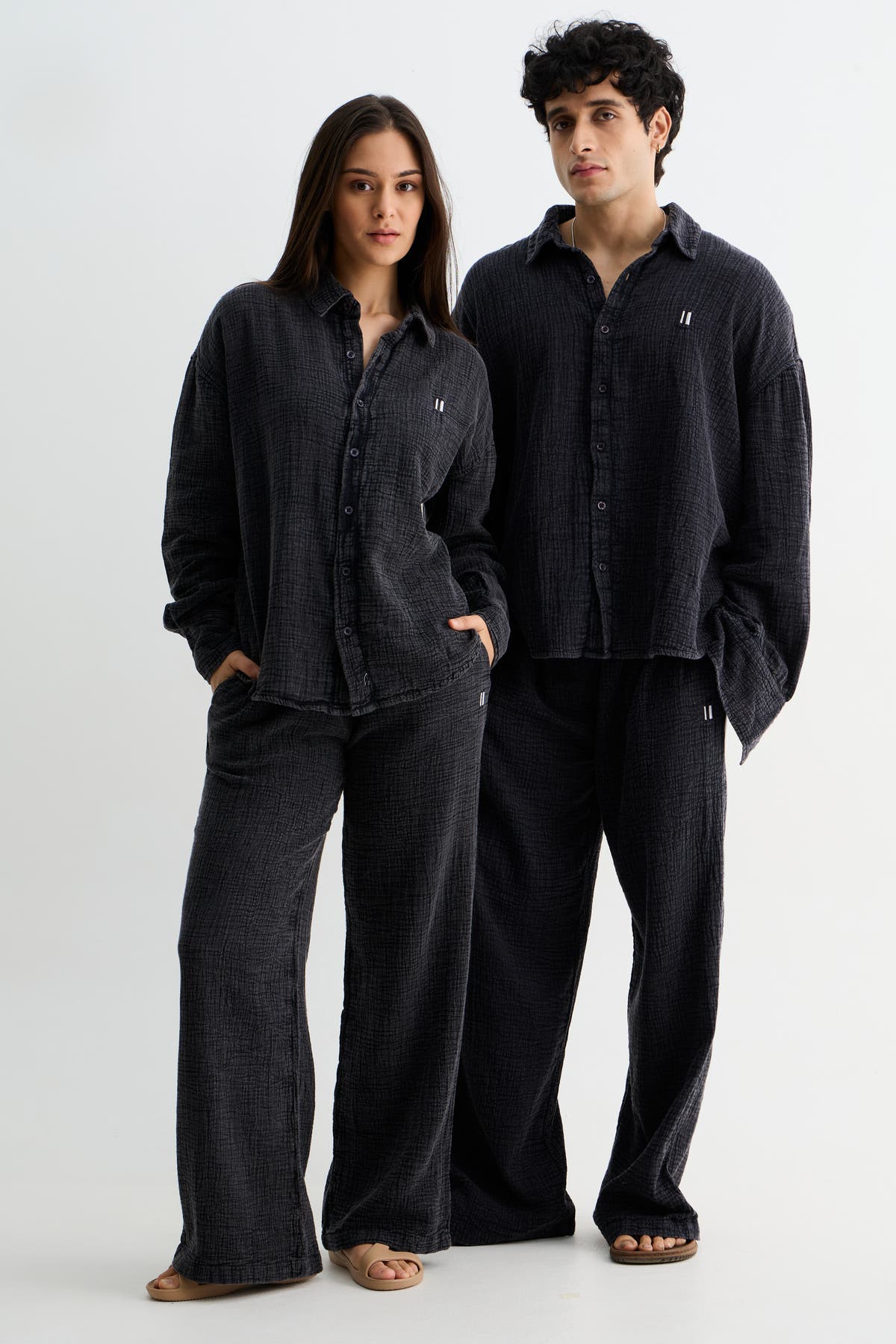 Black Washed Cotton Gauze Set
