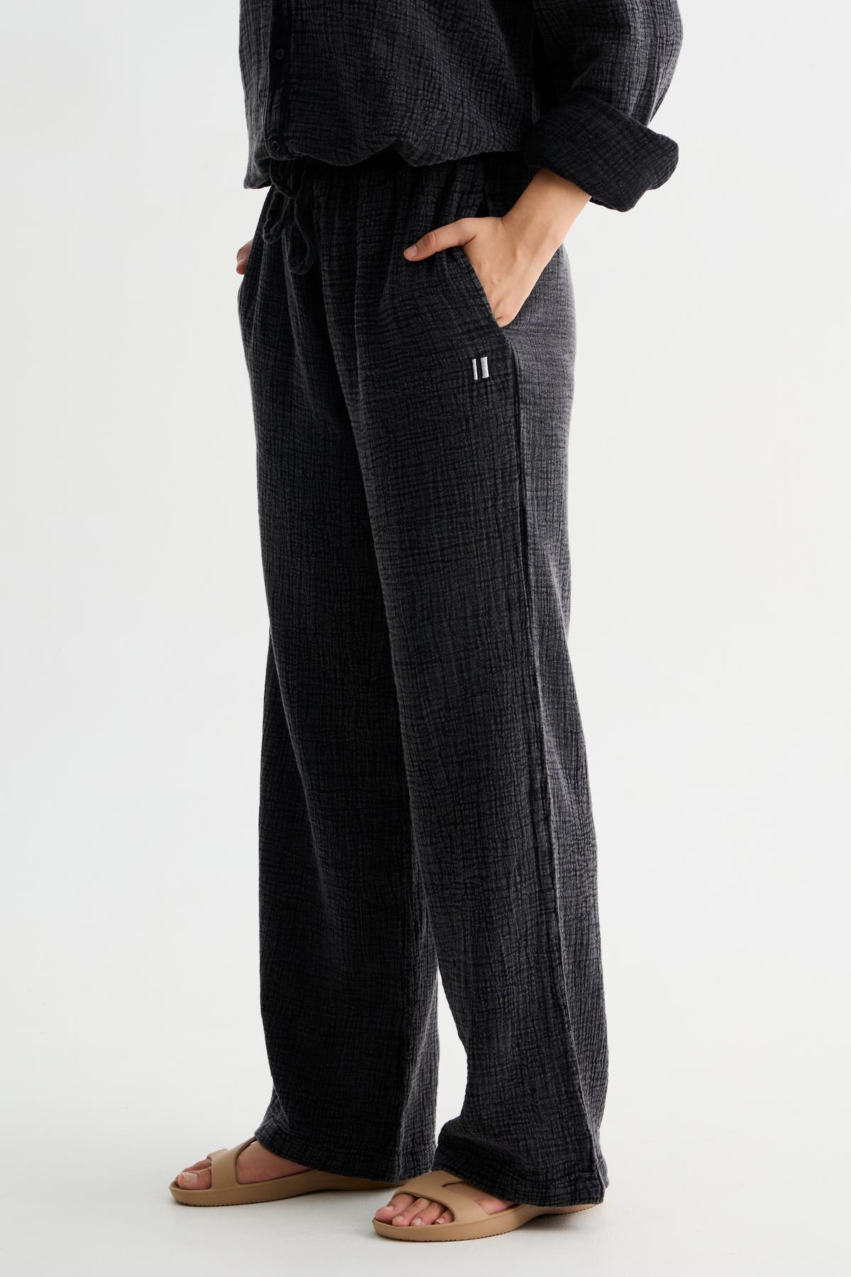 Black Washed Cotton Gauze Pant