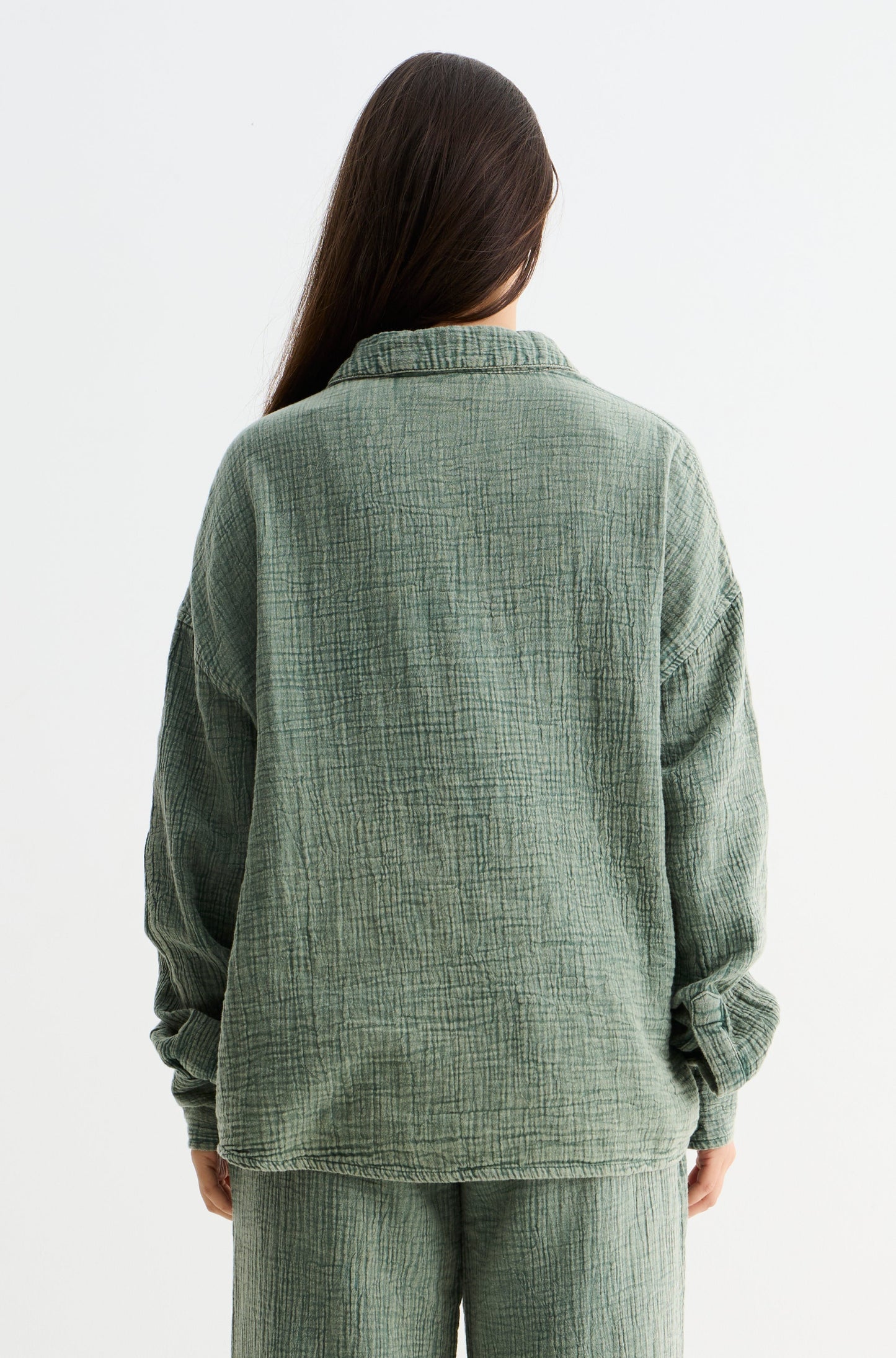 Green Washed Gauze Cotton Shirt