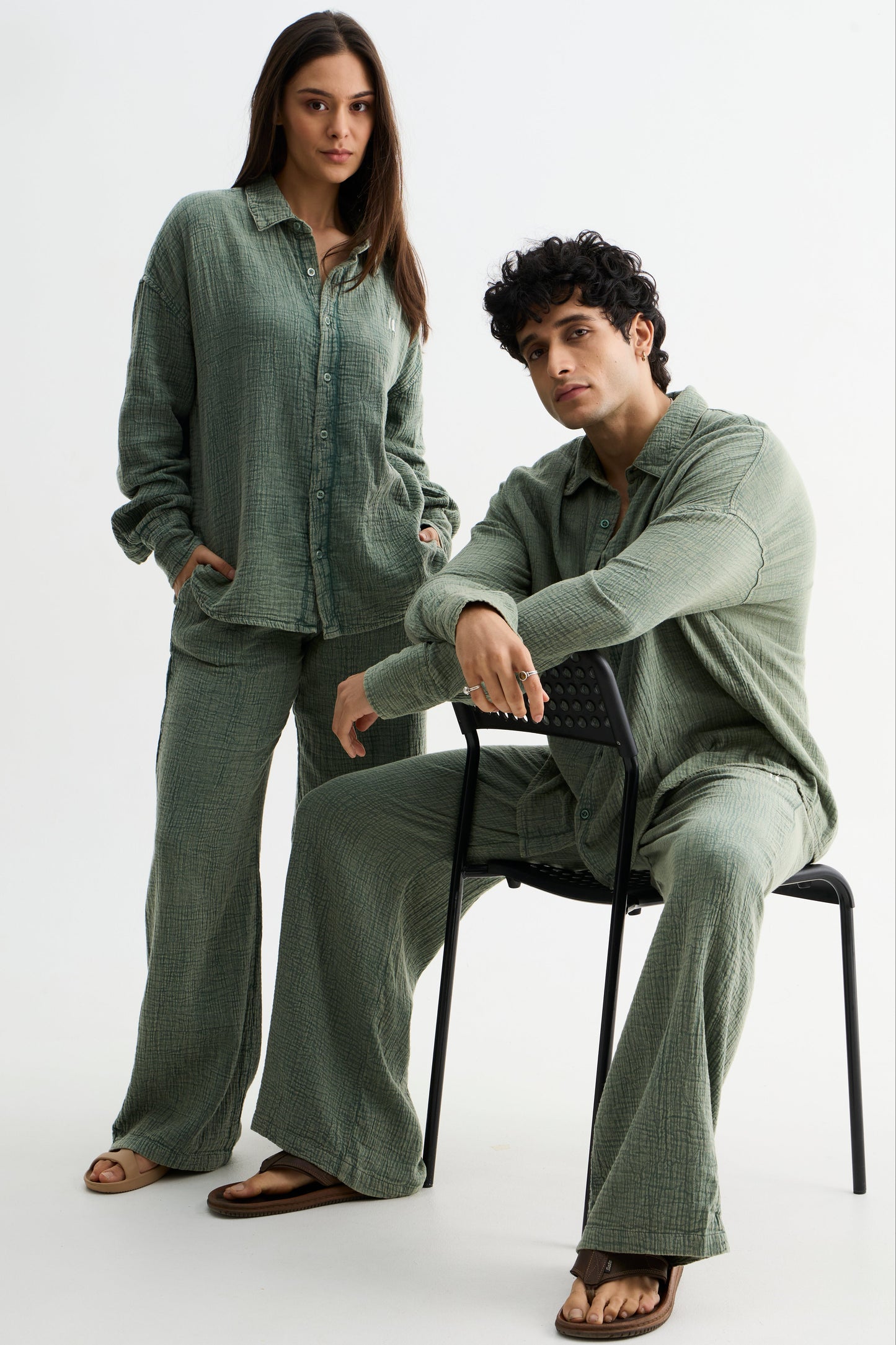 Green Washed Gauze Cotton Pant