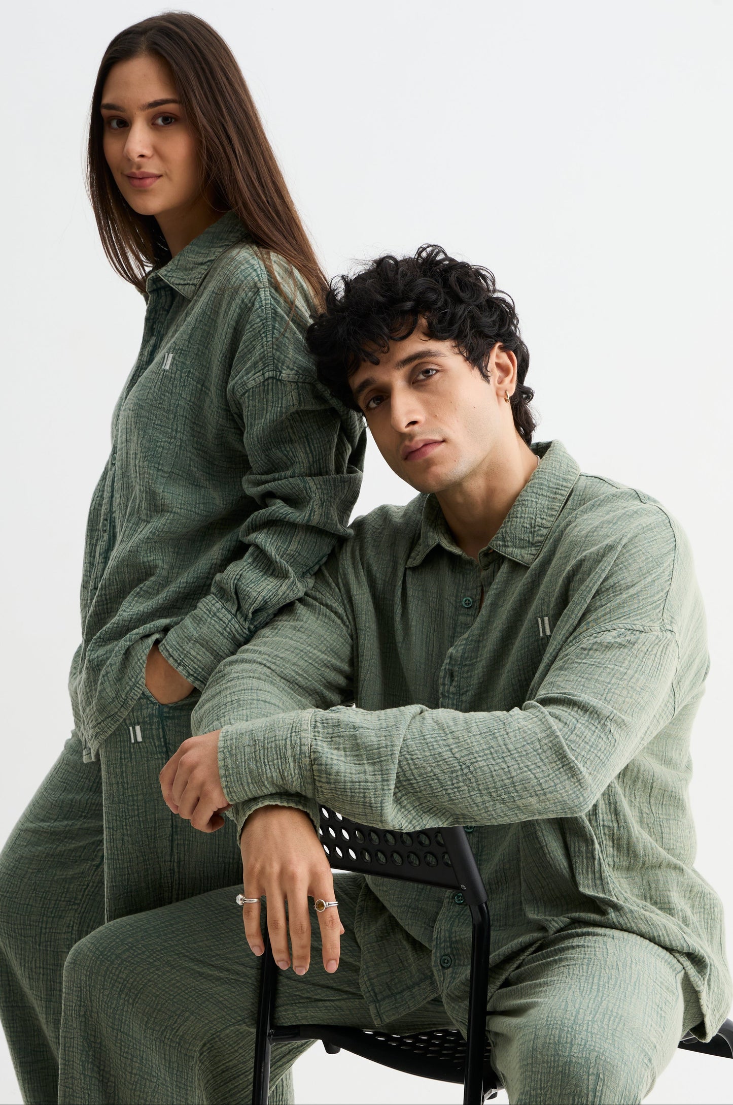 Green Washed Gauze Cotton Shirt