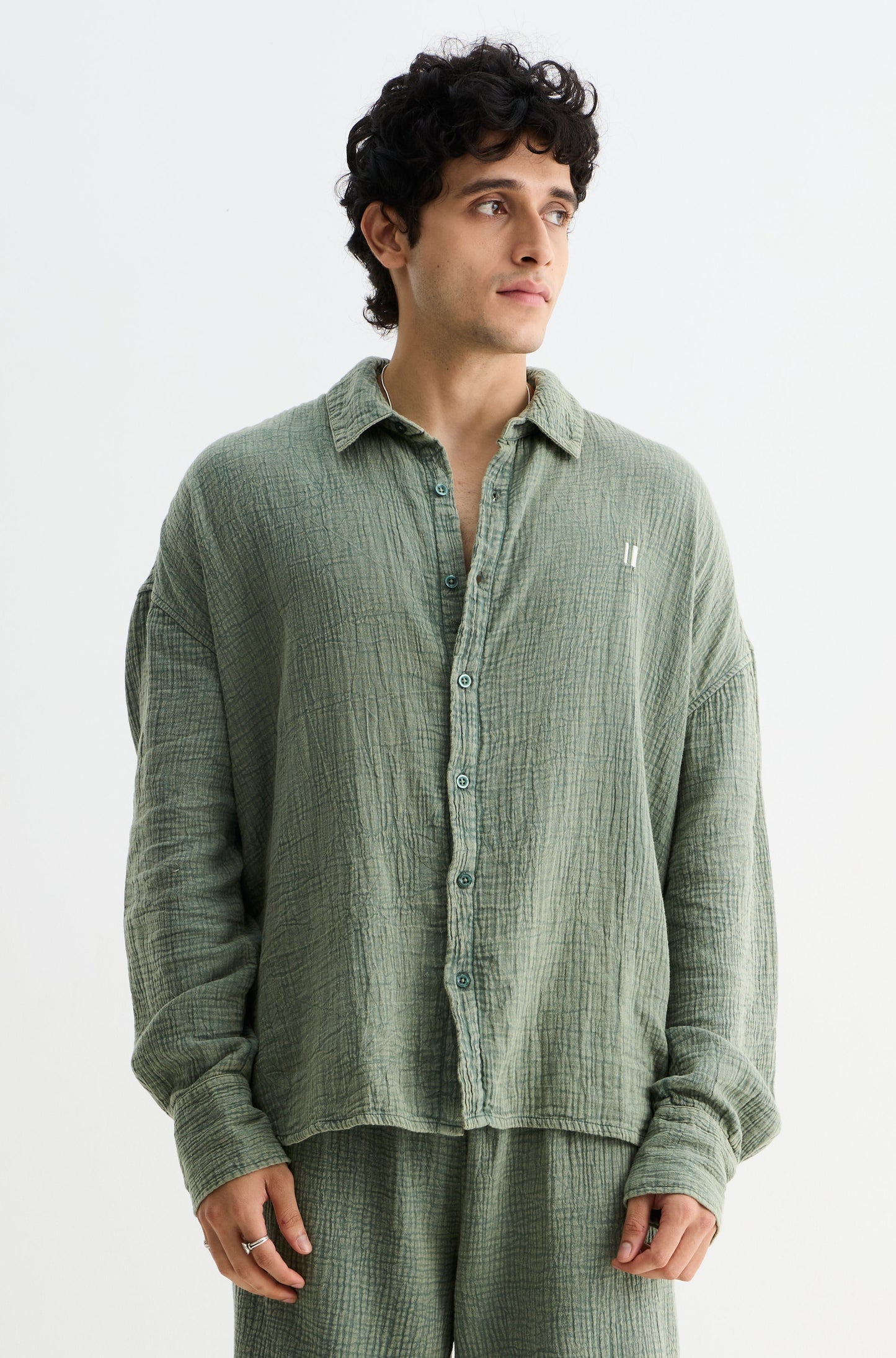 Green Washed Gauze Cotton Shirt