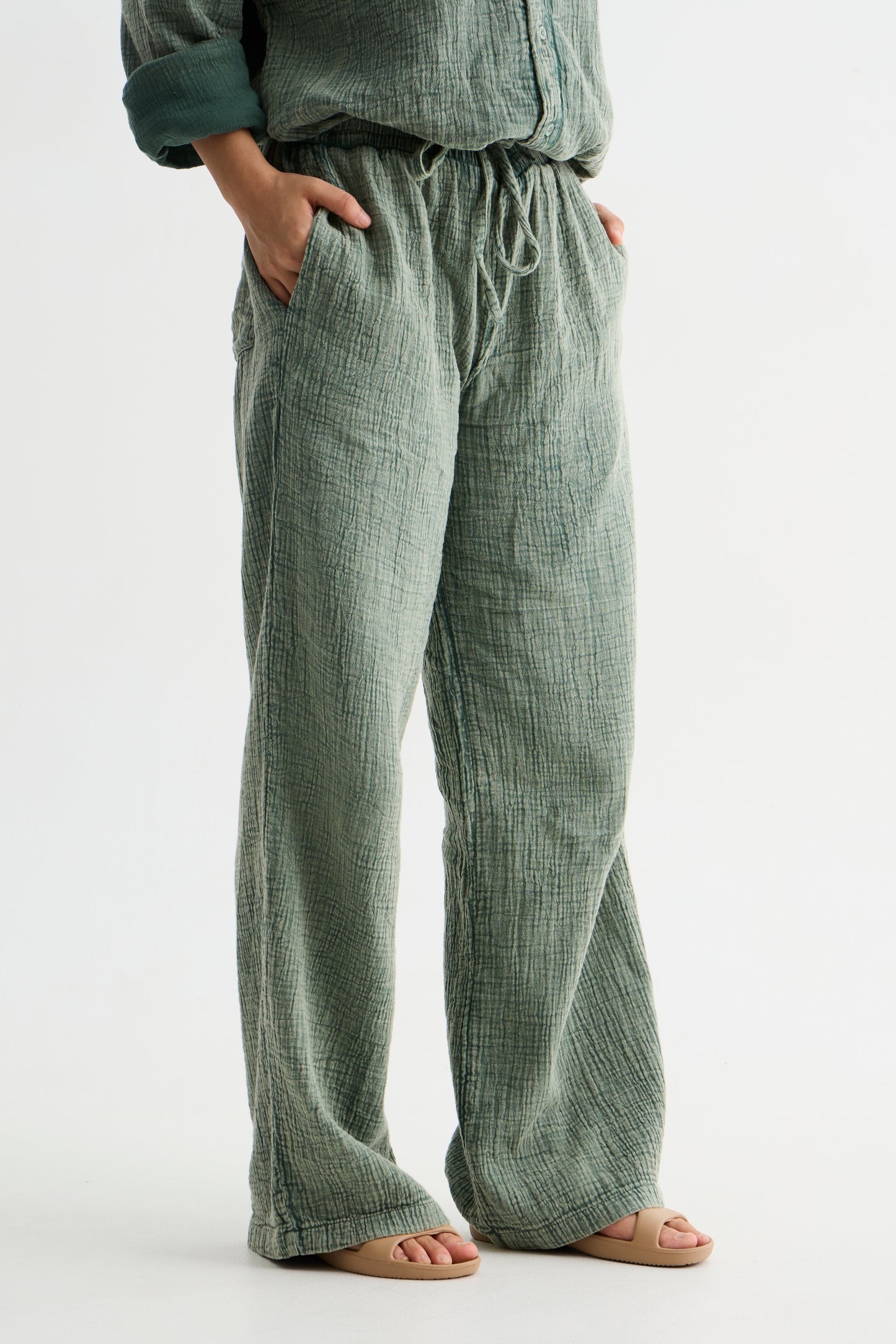 Green Washed Gauze Cotton Pant