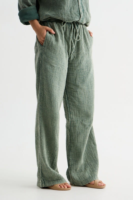 Green Washed Gauze Cotton Pant