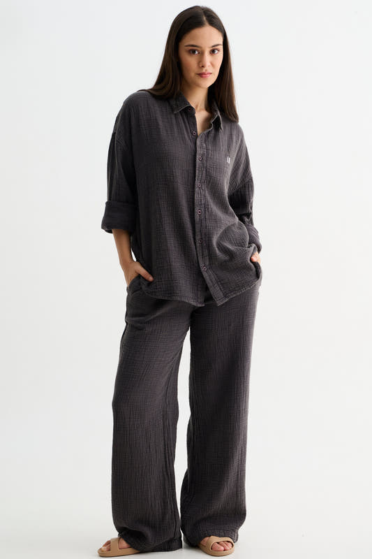Dark Grey Wash Gauze Cotton Shirt