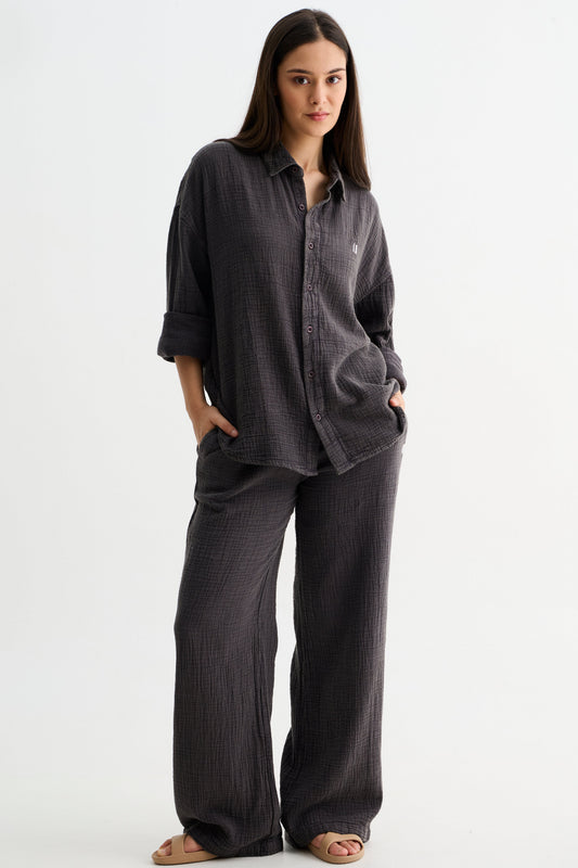Dark Mocha Brown Gauze Cotton Shirt
