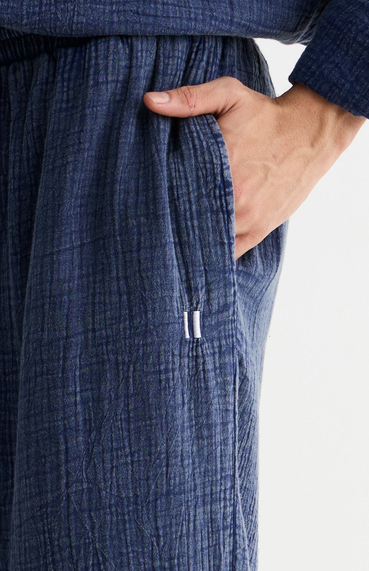 Navy Washed Gauze Cotton Pant