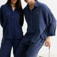 Navy Washed Gauze Cotton Shirt