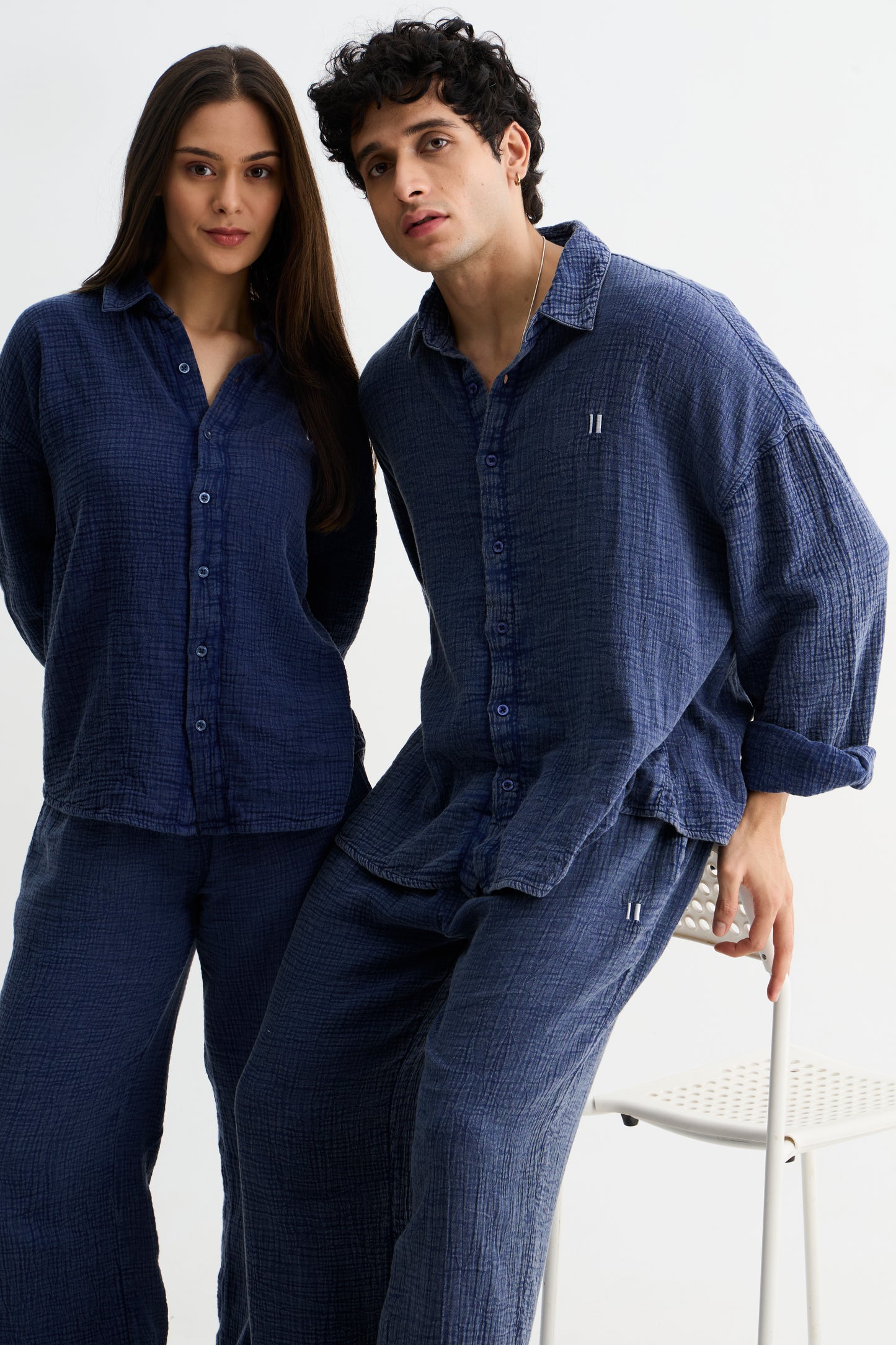 Navy Washed Gauze Cotton Shirt