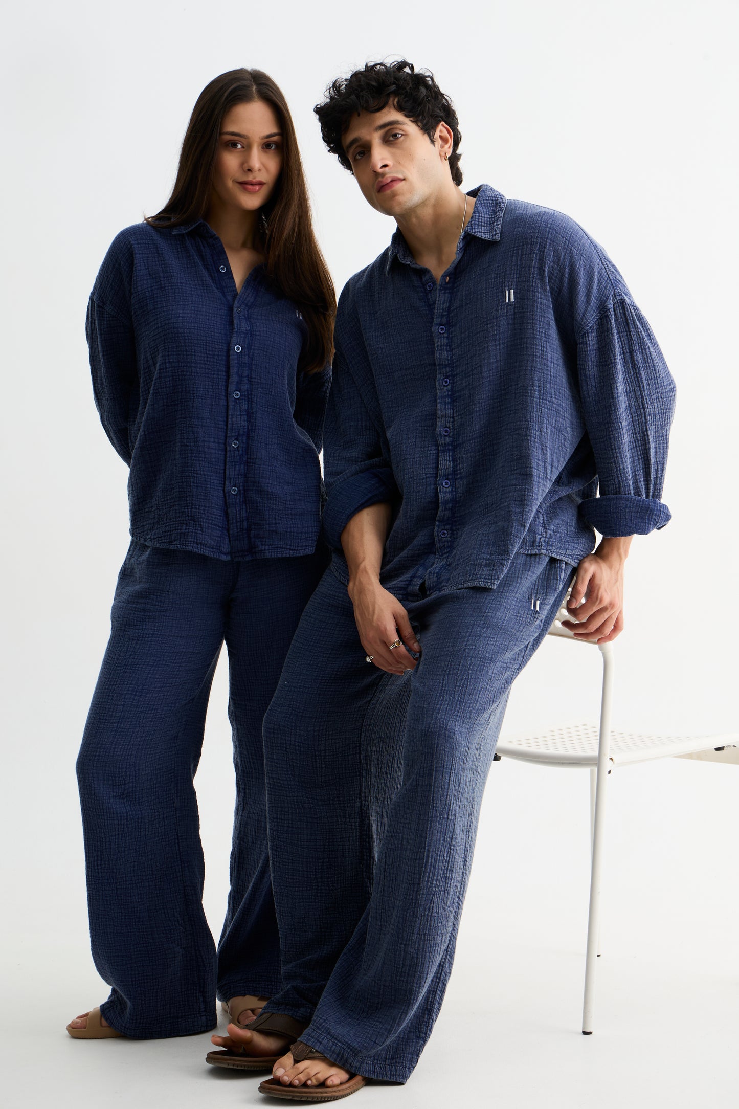 Navy Washed Gauze Cotton Pant
