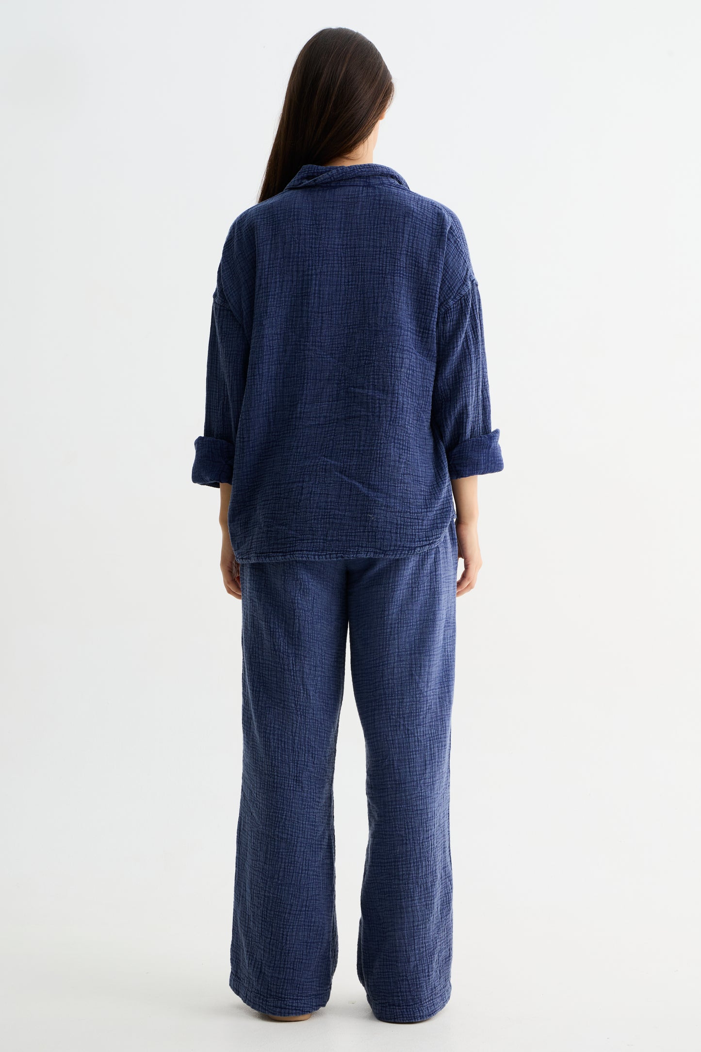 Navy Washed Gauze Cotton Pant