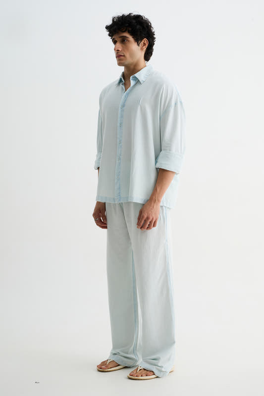 Sky Blue Washed Cotton Viscose Shirt