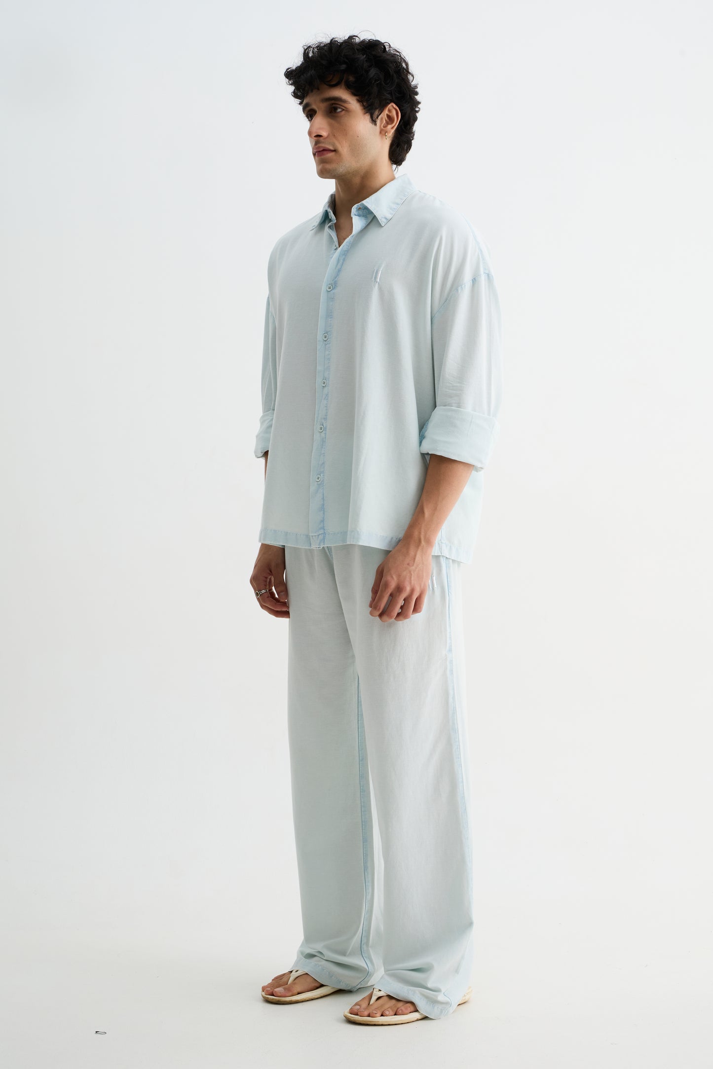 Sky Blue Washed Cotton Viscose Shirt