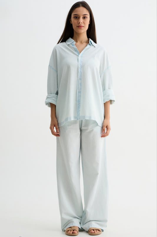 Sky Blue Washed Cotton Viscose Pant