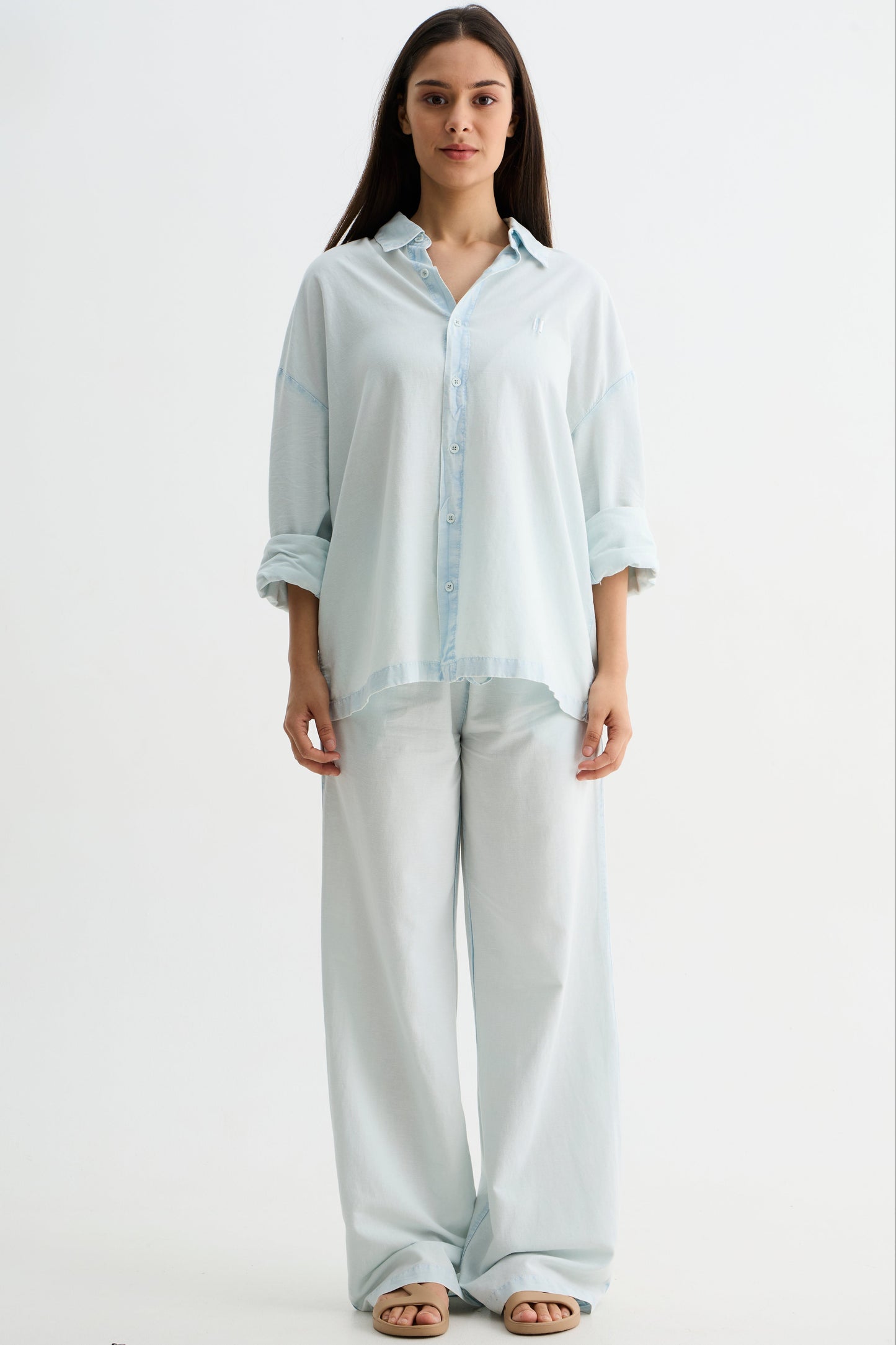 Sky Blue Washed Cotton Viscose Pant