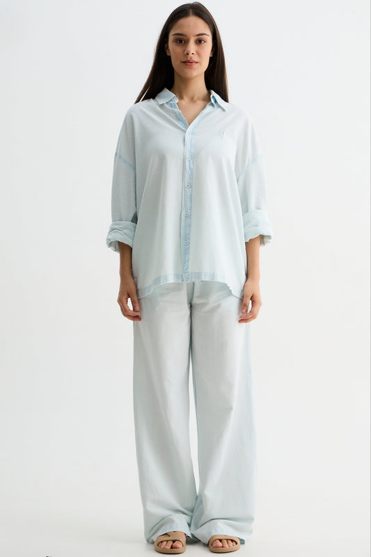 Sky Blue Washed Cotton Viscose Pant
