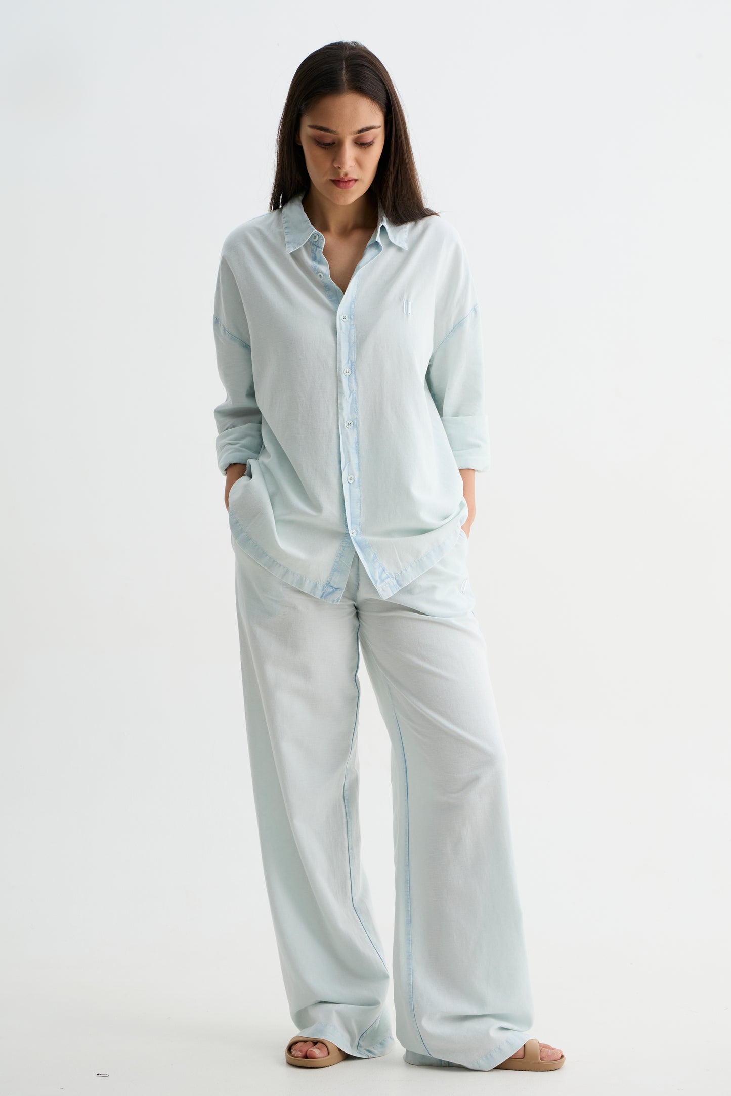 Sky Blue Washed Cotton Viscose Shirt