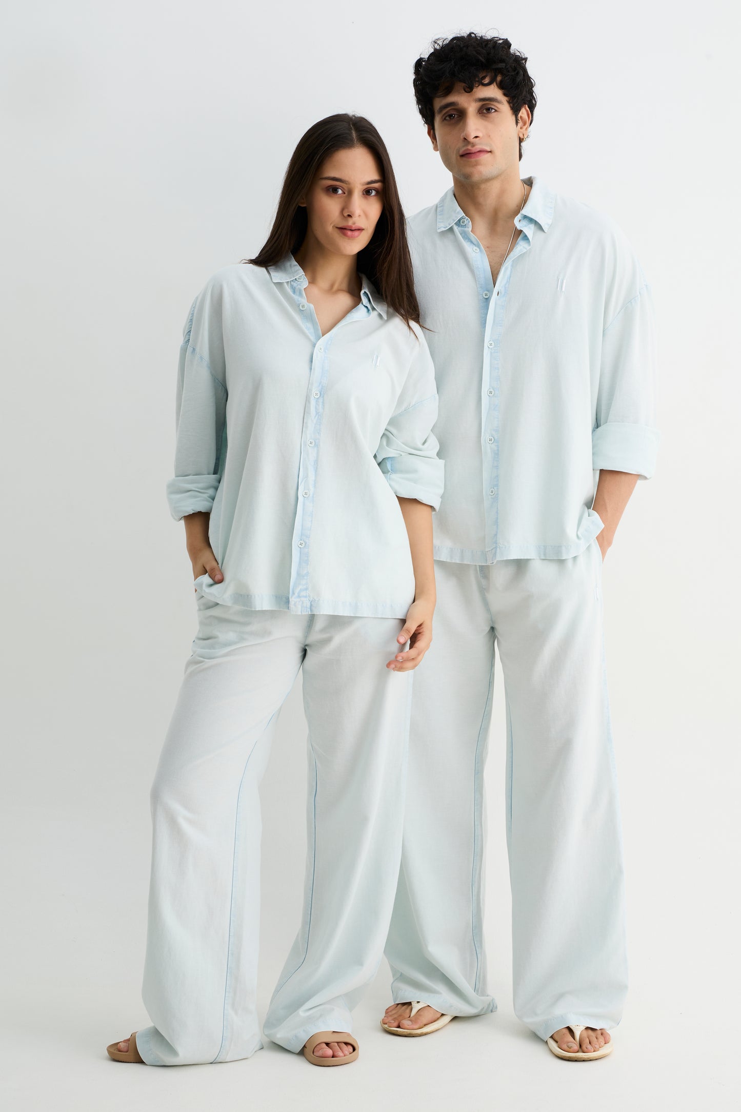 Sky Blue Washed Cotton Viscose Pant