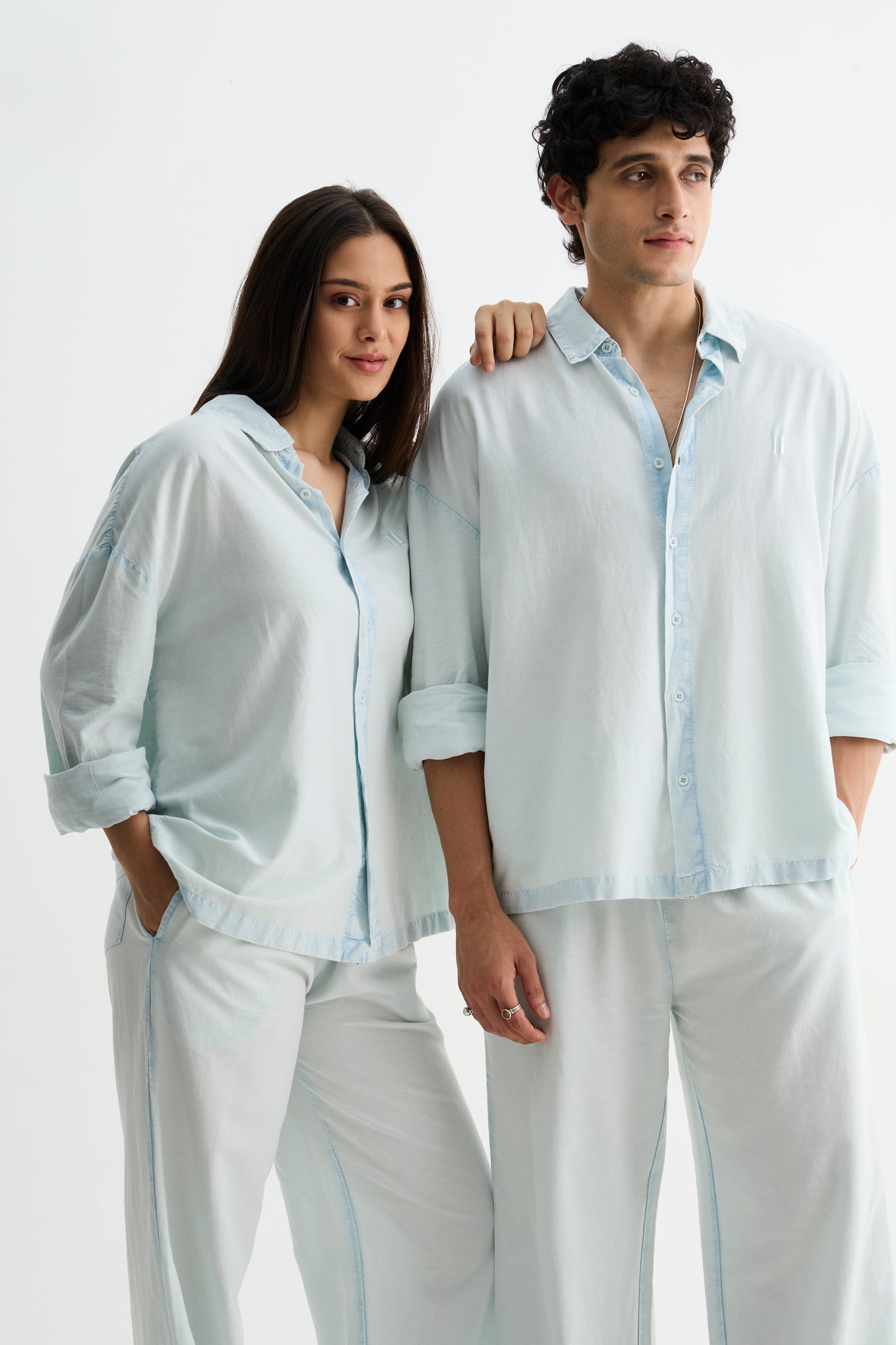 Sky Blue Washed Cotton Viscose Shirt