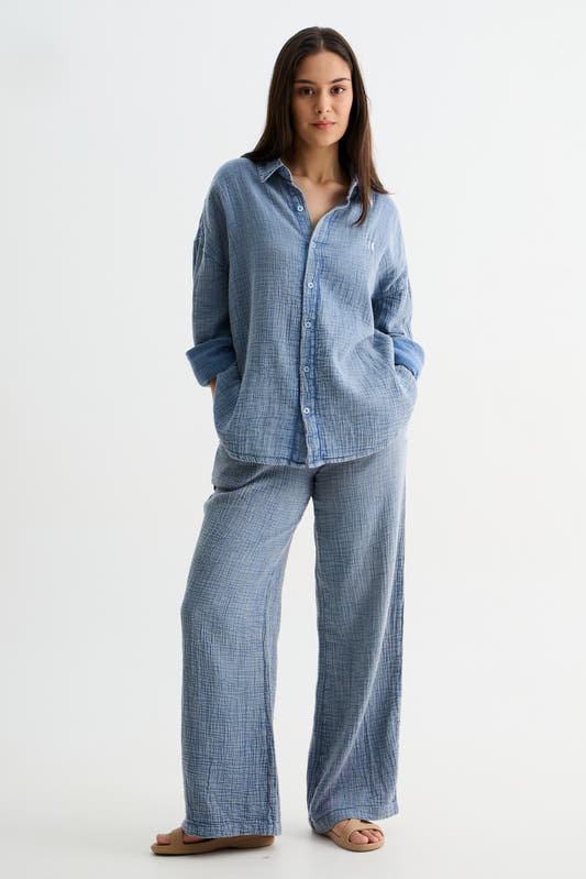 Light Blue Washed Gauze Pant