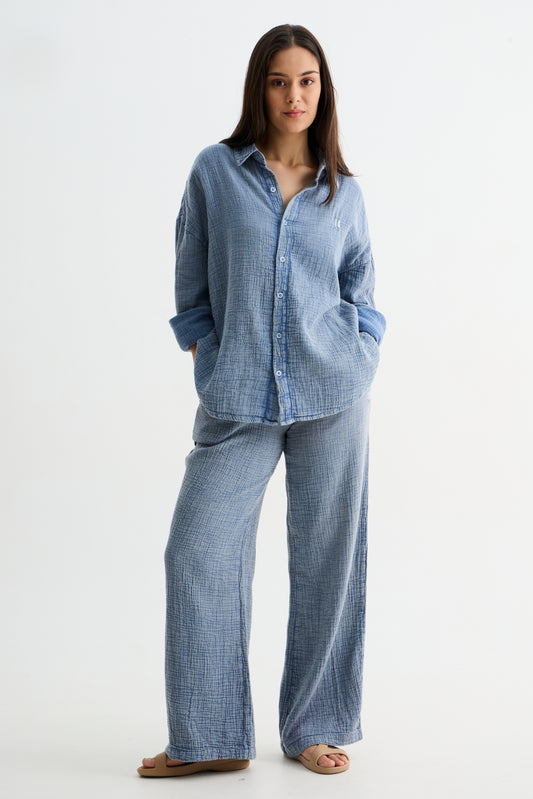 Light Blue Washed Gauze Pant